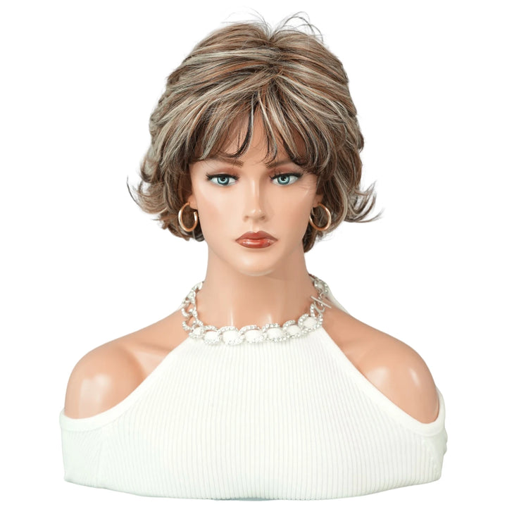 Ombre red pixie cut wig with bangs, cute and natural-looking. Short black and burgundy layered wavy style for women.