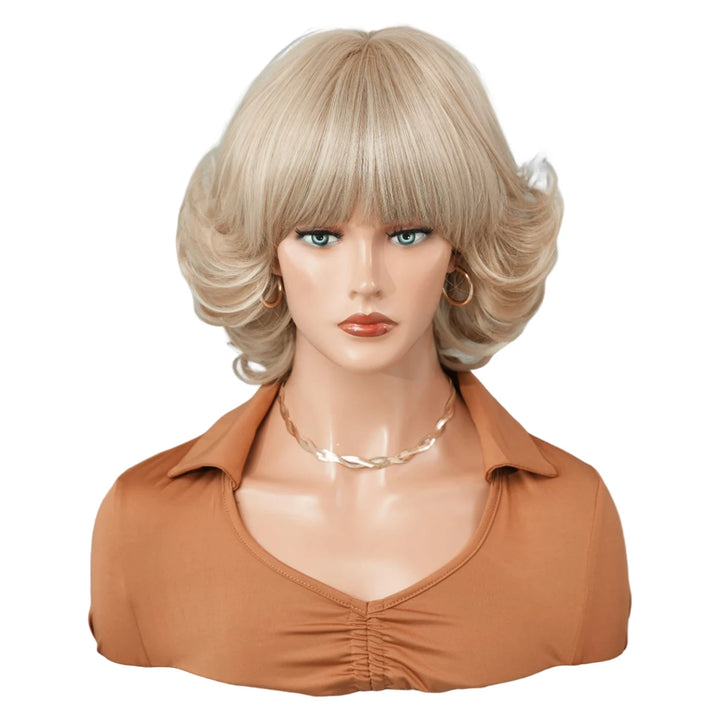 Ombre red pixie cut wig with bangs, cute and natural-looking. Short black and burgundy layered wavy style for women.