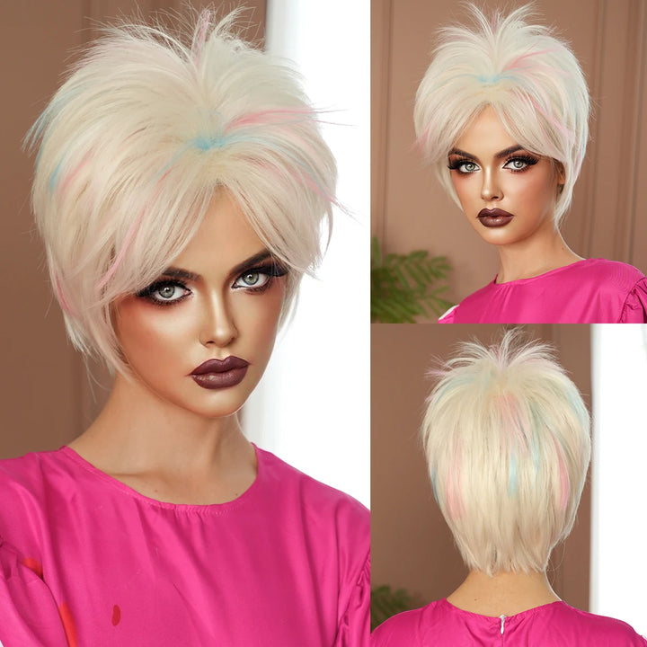 Rock Pengk Blond Wig Costume Pigtail Braids Cosplay Wig Halloween Drag Queen for Crazy Hair Wig