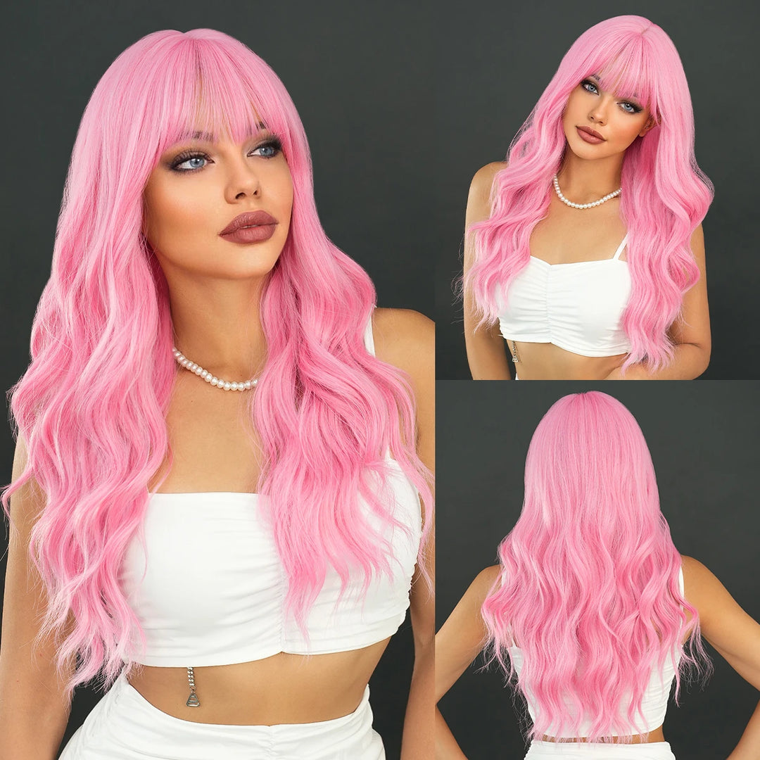 Copper Orange Wig Long Curly Synthetic Hair Wig for Women White Curly Water Wavy Hair Wig with Bangs for Christmas Party Cosplay.
