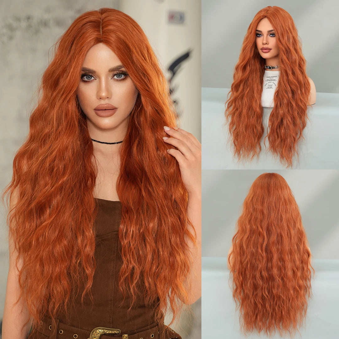Black Pink Synthetic Hair Skunk Stripe Long Wavy Wigs Heat Resistant Fiber Wholesale Natural Matt Wigs 30 Inch