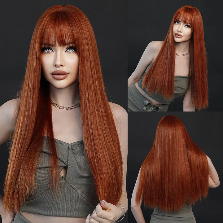 Turquoise Ombre Synthetic Wig with Bangs - Heat Resistant, Bluish Green with Black Roots for a Natural Look.