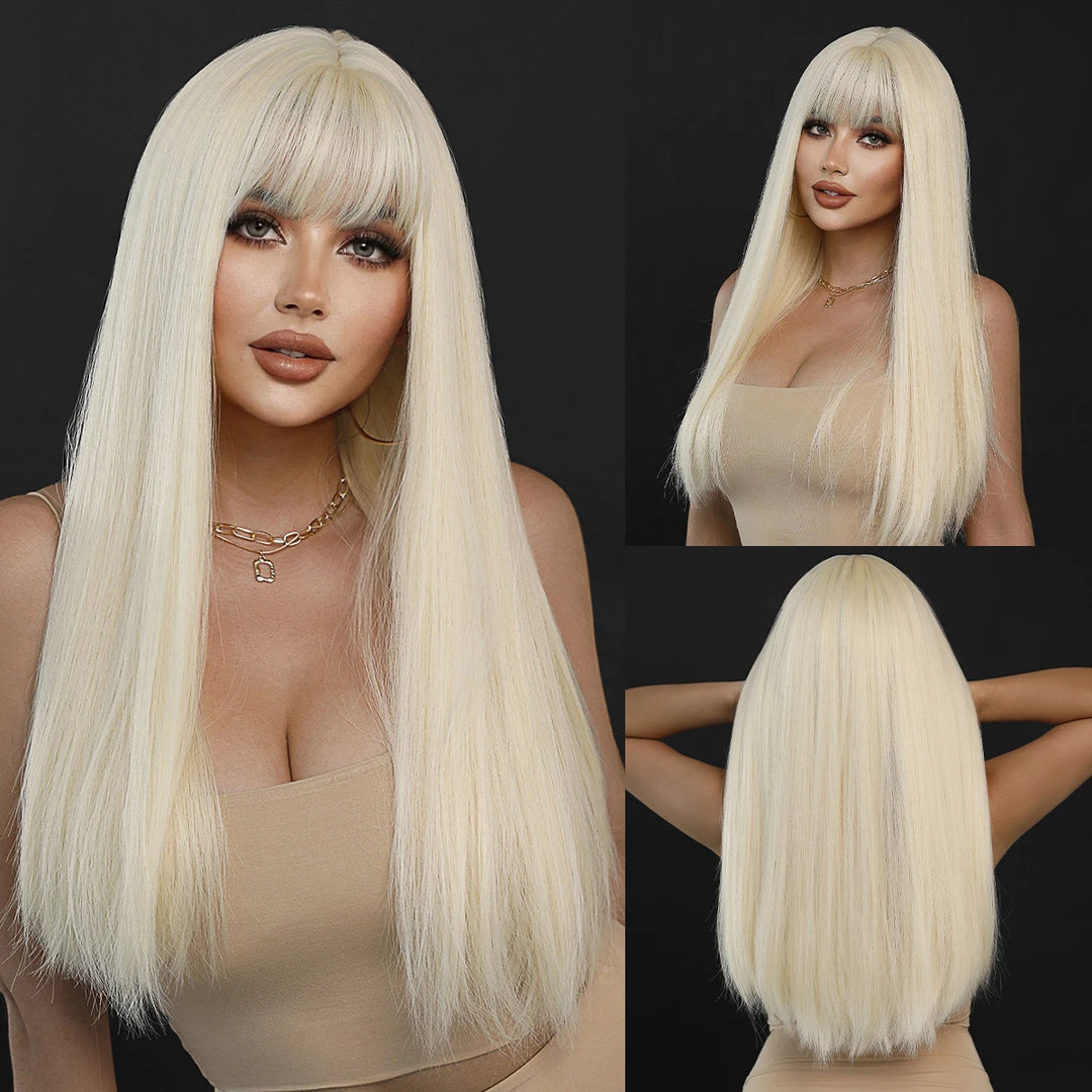 Turquoise Ombre Synthetic Wig with Bangs - Heat Resistant, Bluish Green with Black Roots for a Natural Look.