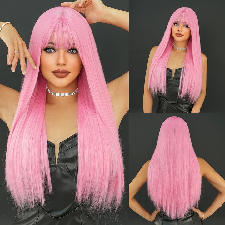 Turquoise Ombre Synthetic Wig with Bangs - Heat Resistant, Bluish Green with Black Roots for a Natural Look.