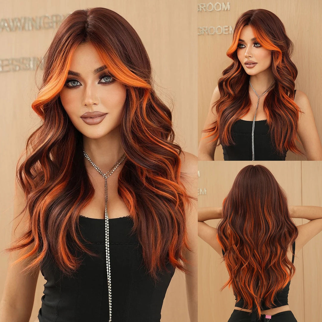 Black Green Synthetic Hair Skunk Stripe Long Wavy Wig, 26 Inch, Heat Resistant Fiber, Wholesale, Natural Matt.