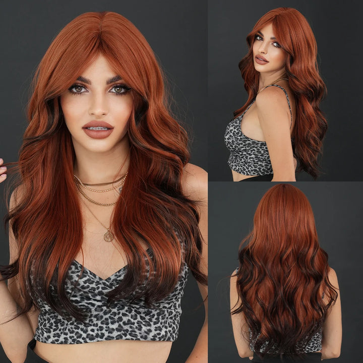 Black Green Synthetic Hair Skunk Stripe Long Wavy Wig, 26 Inch, Heat Resistant Fiber, Wholesale, Natural Matt.