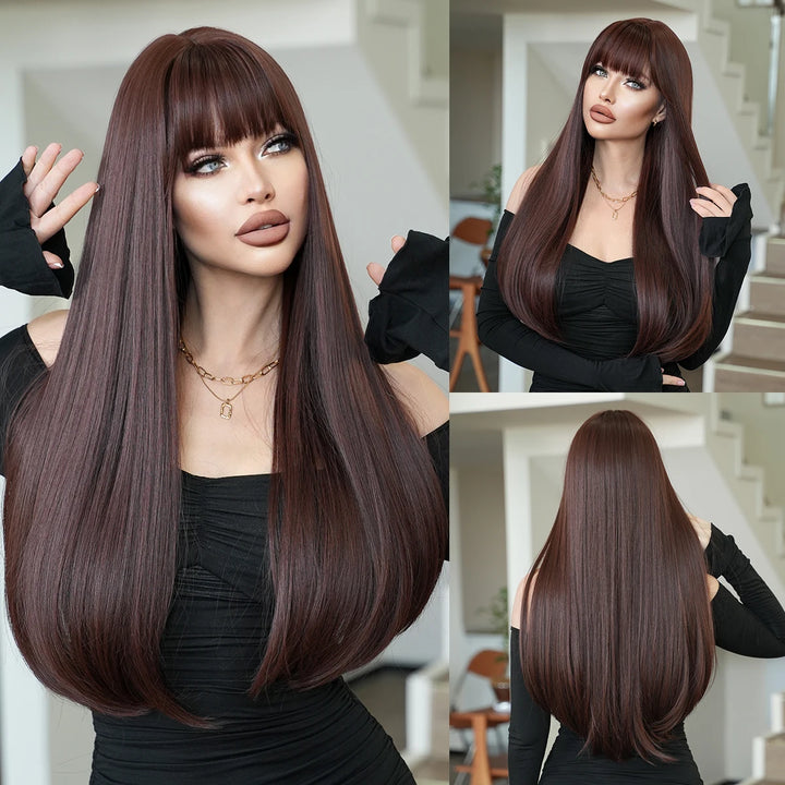 Long Straight Honey Blonde High-Quality Synthetic Hair with Bangs for Women. Heat-Resistant Fiber, Hot Selling 28 Inch.
