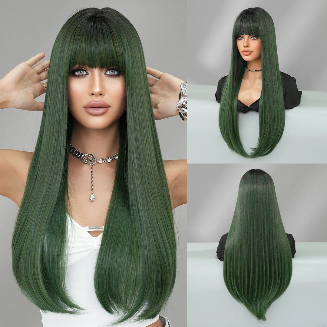 Long Straight Honey Blonde High-Quality Synthetic Hair with Bangs for Women. Heat-Resistant Fiber, Hot Selling 28 Inch.