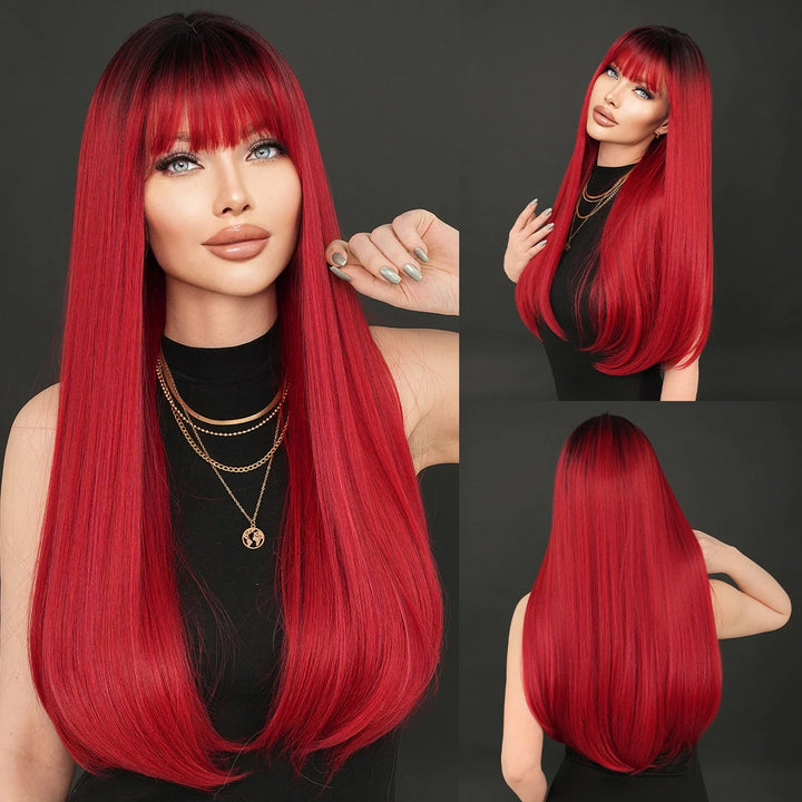 Long Straight Honey Blonde High-Quality Synthetic Hair with Bangs for Women. Heat-Resistant Fiber, Hot Selling 28 Inch.