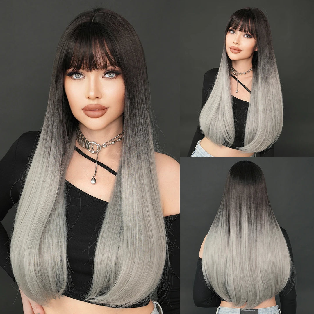 Long Straight Honey Blonde High-Quality Synthetic Hair with Bangs for Women. Heat-Resistant Fiber, Hot Selling 28 Inch.