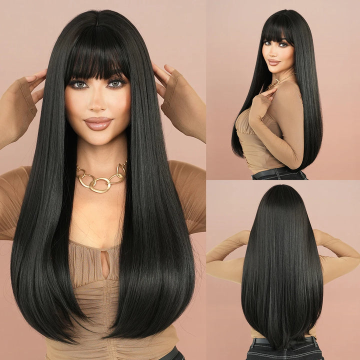 Long Straight Honey Blonde High-Quality Synthetic Hair with Bangs for Women. Heat-Resistant Fiber, Hot Selling 28 Inch.