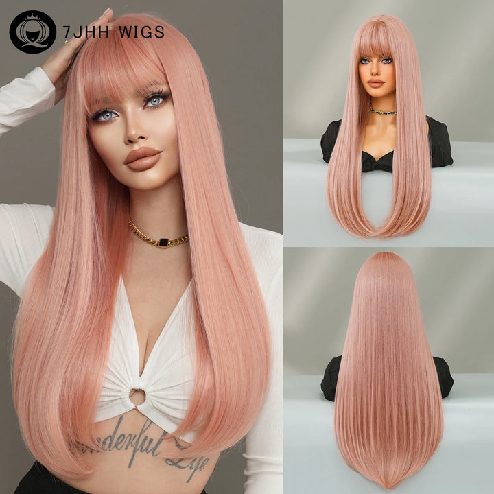 Long Straight Honey Blonde High-Quality Synthetic Hair with Bangs for Women. Heat-Resistant Fiber, Hot Selling 28 Inch.