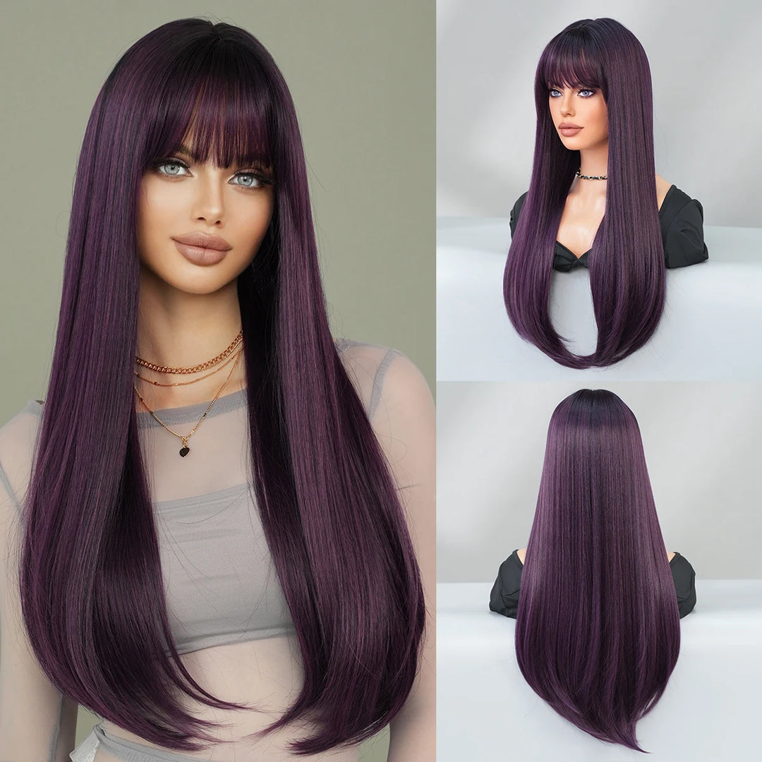 Long Straight Honey Blonde High-Quality Synthetic Hair with Bangs for Women. Heat-Resistant Fiber, Hot Selling 28 Inch.