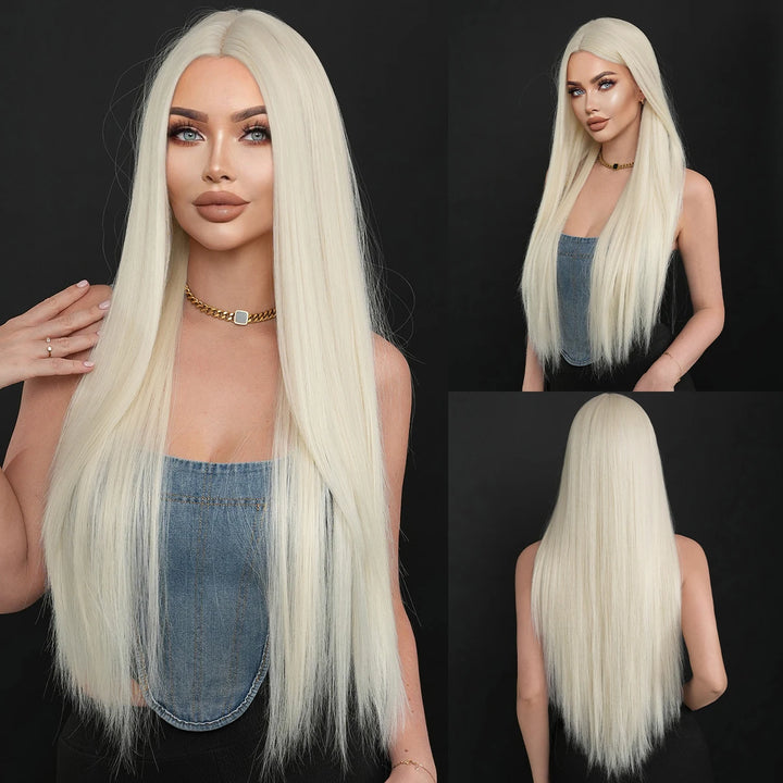 32" Ombre Red Synthetic Hair Wig with Bangs and Middle Part, Billie Eilish Style