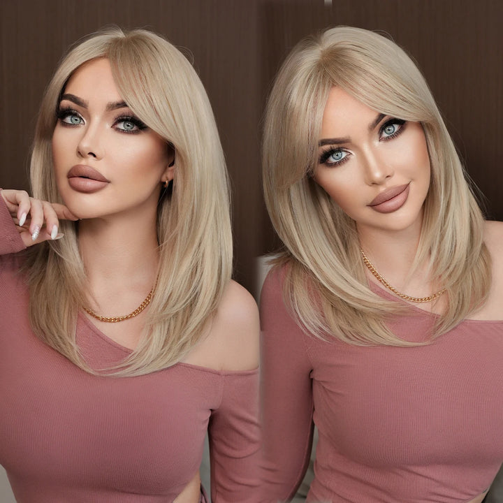 24 Inch Blond Long Straight Synthetic Heat Resistant Wig for Women. White Hair Wigs.