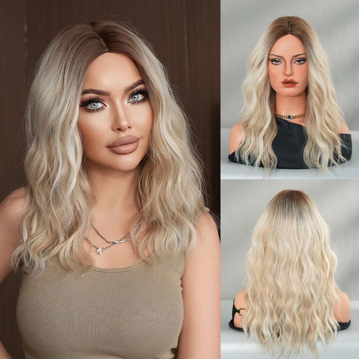 26 Inch Long Blond Curly Hair Wig with Bangs Synthetic Matte Hair Wig for Women.