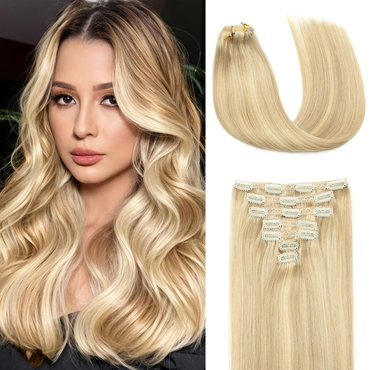 Clip-In Hair Extensions – 100% Real Remy Human Hair | Double Weft 7PCS Full Head Set for Natural Volume & Length