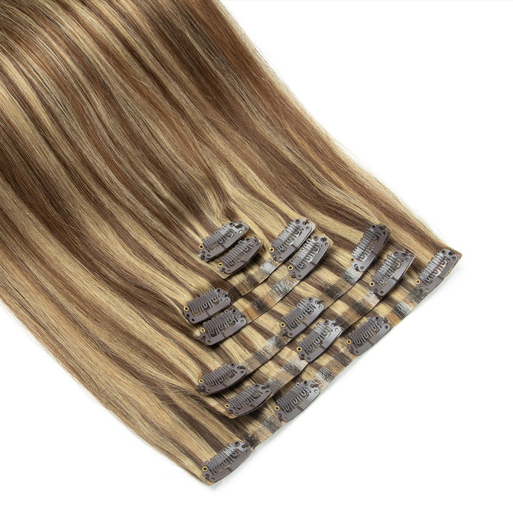 "Invisible PU Clip-In Human Hair Extensions – Seamless Injected Tape Weft, 7PCS, 12–24 Inch, 100g/120g"