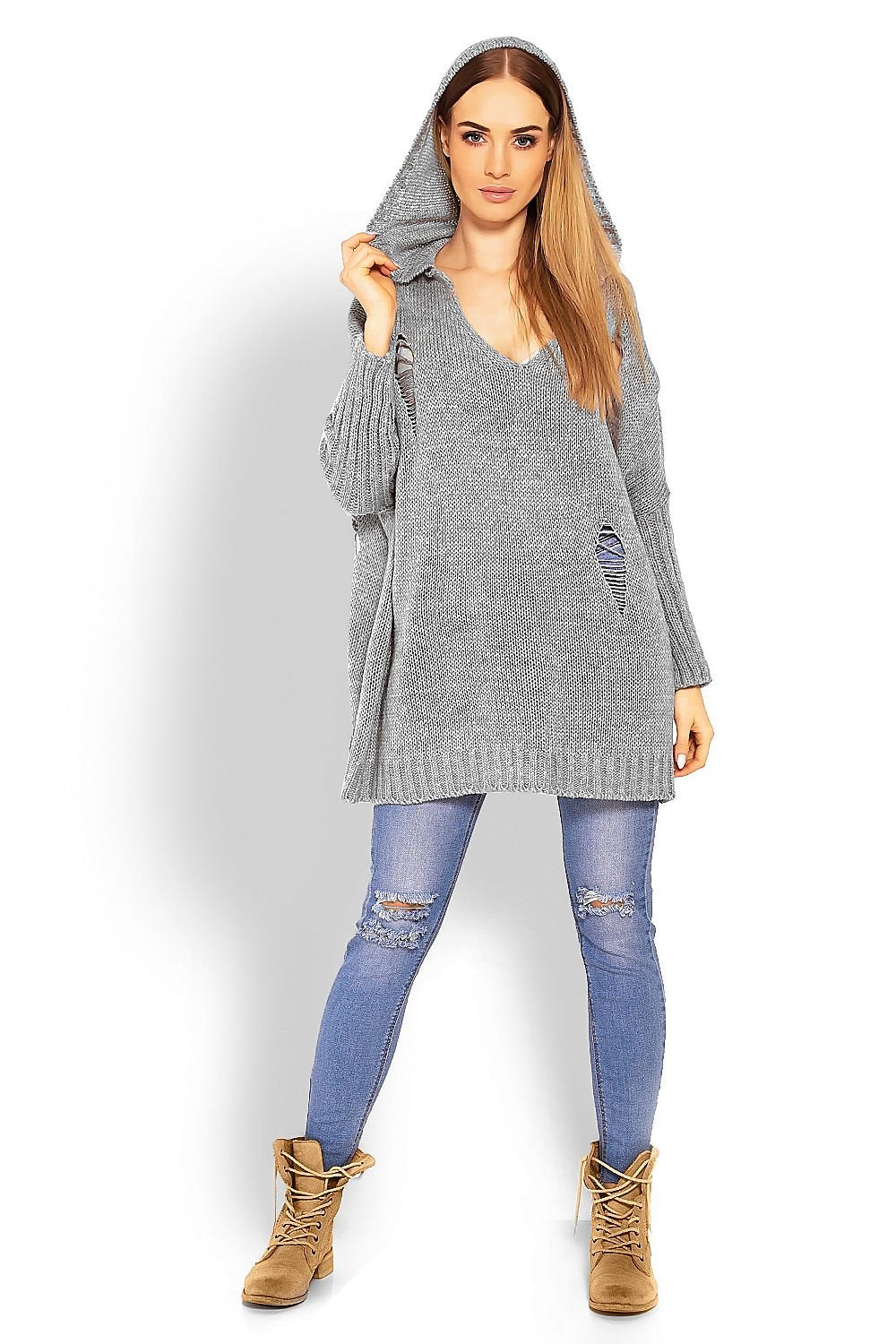 Puffy Hooded Sweater Long Jumper  PeeKaBoo