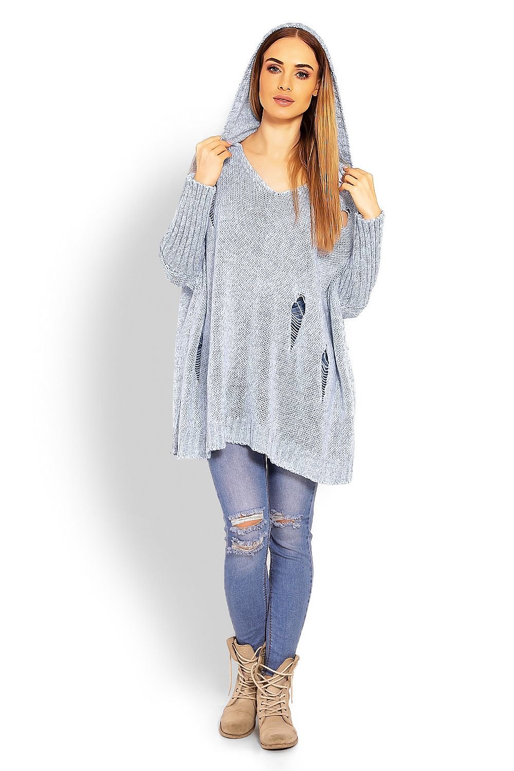 Puffy Hooded Sweater Long Jumper  PeeKaBoo