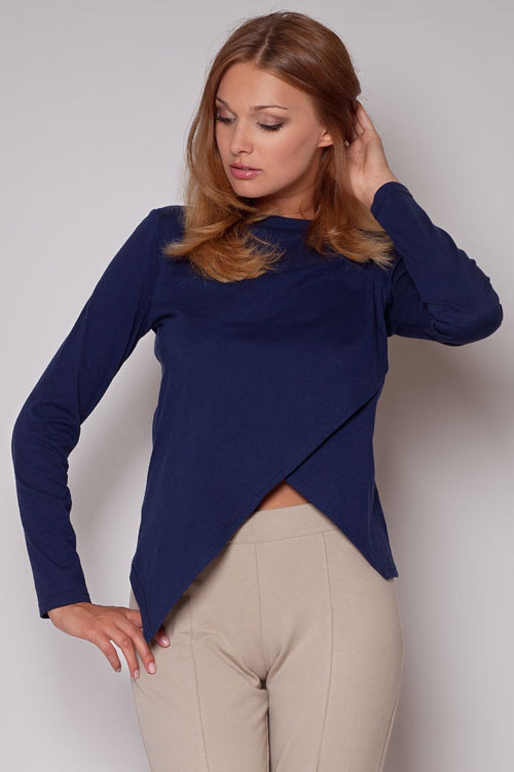 Stylish Long Sleeve Blouse With A Round Neckline Figl