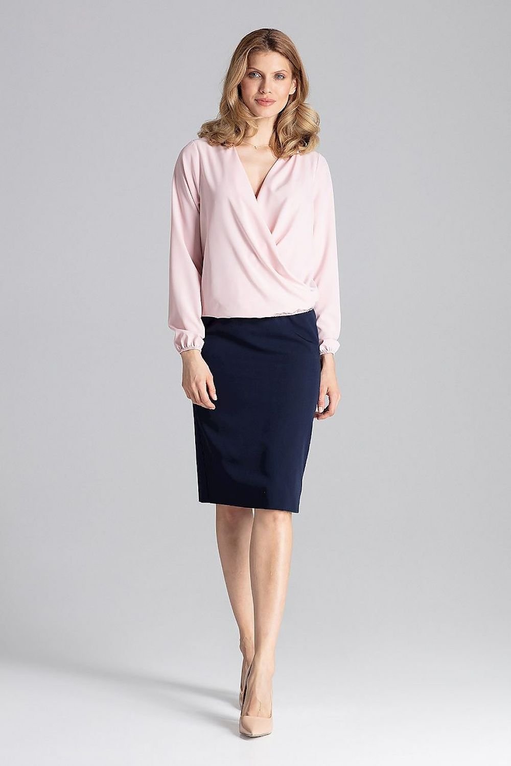 Elegant Blouse With An Envelope Neckline Figl