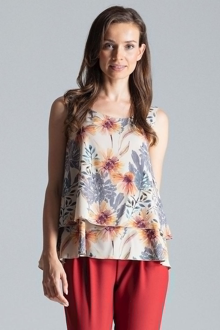 Charming Sleeveless Double Layer Patterned Blouse Figl