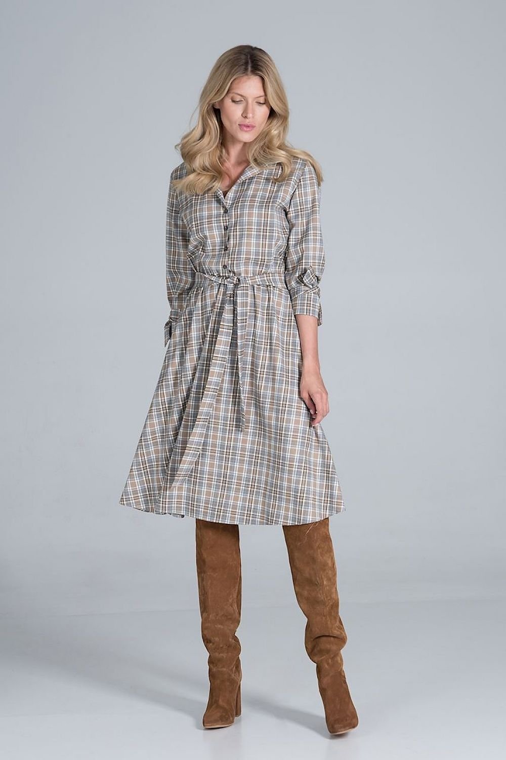 Midi Daydress with a jacket-style v-neck collar  Figl