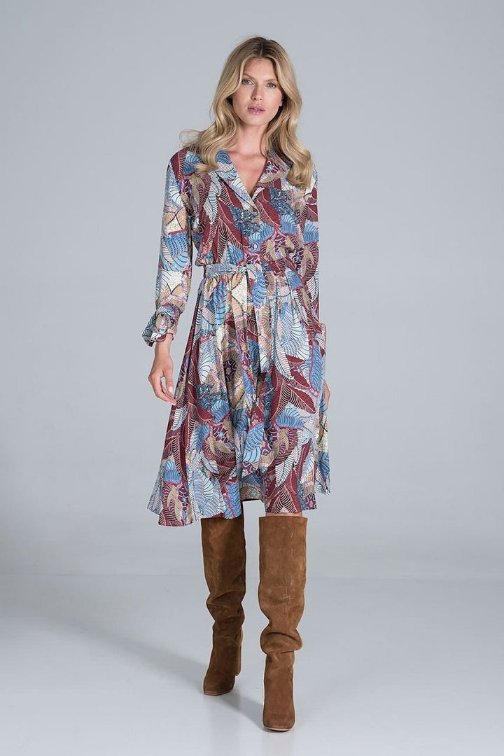 Midi Daydress with a jacket-style v-neck collar  Figl