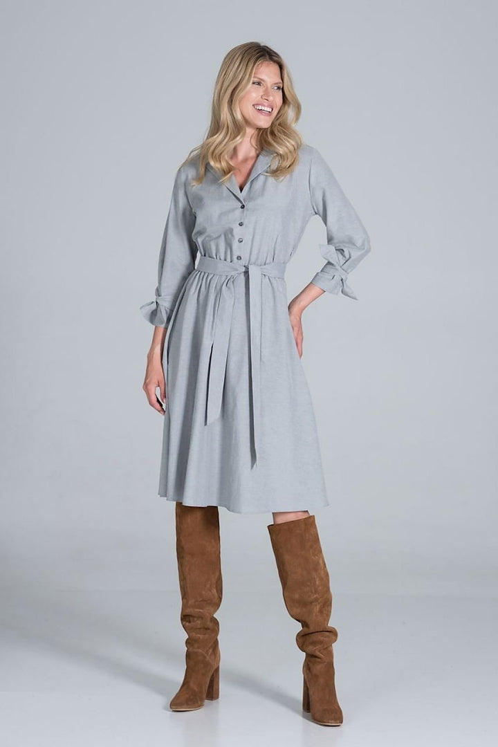 Midi Daydress with a jacket-style v-neck collar  Figl