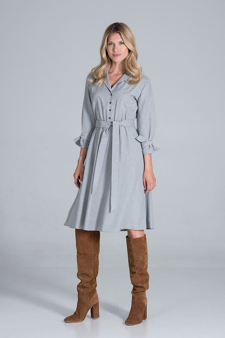 Midi Daydress with a jacket-style v-neck collar  Figl