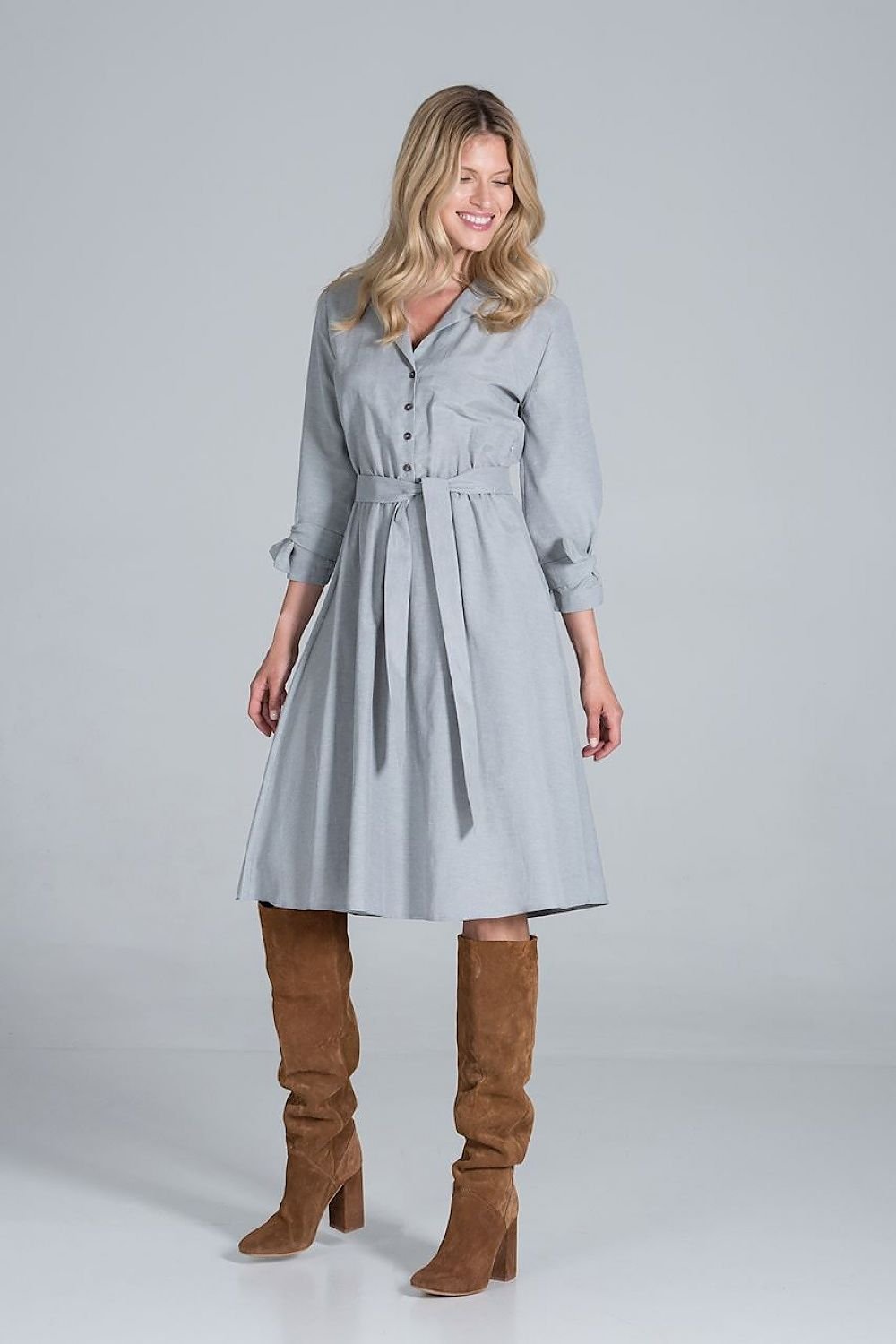 Midi Daydress with a jacket-style v-neck collar  Figl