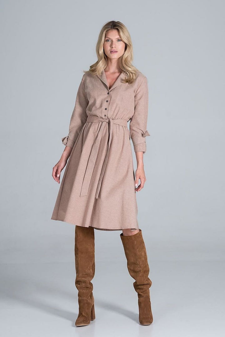 Midi Daydress with a jacket-style v-neck collar  Figl