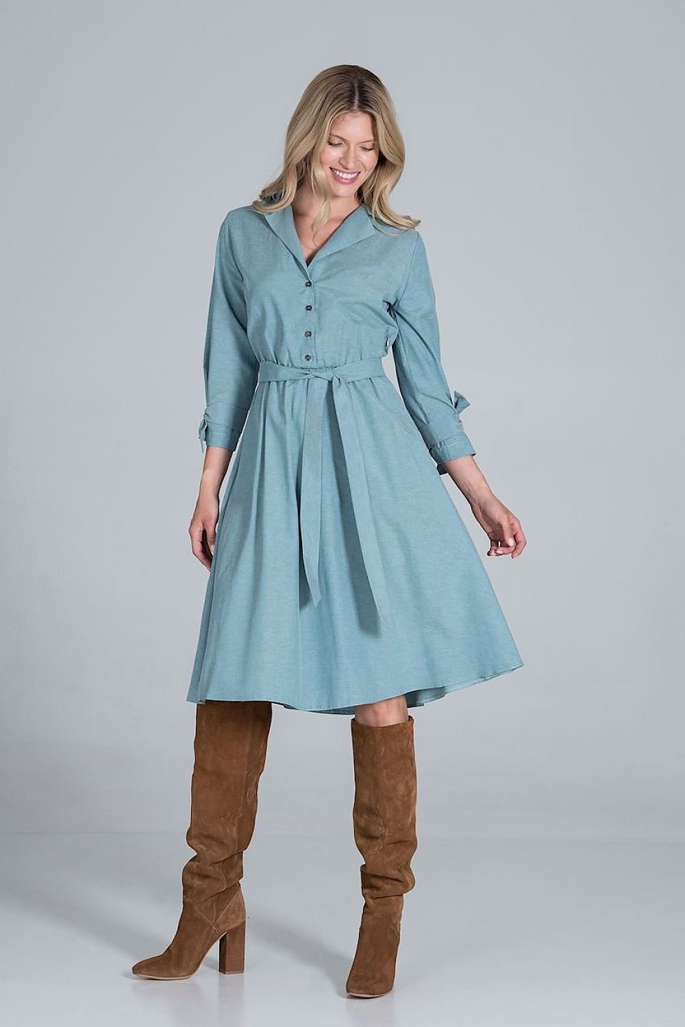 Midi Daydress with a jacket-style v-neck collar  Figl