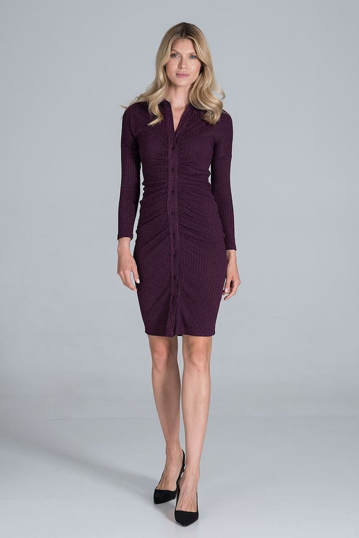 Midi  Daydress with a collar in a flowing ribbed knit Figl