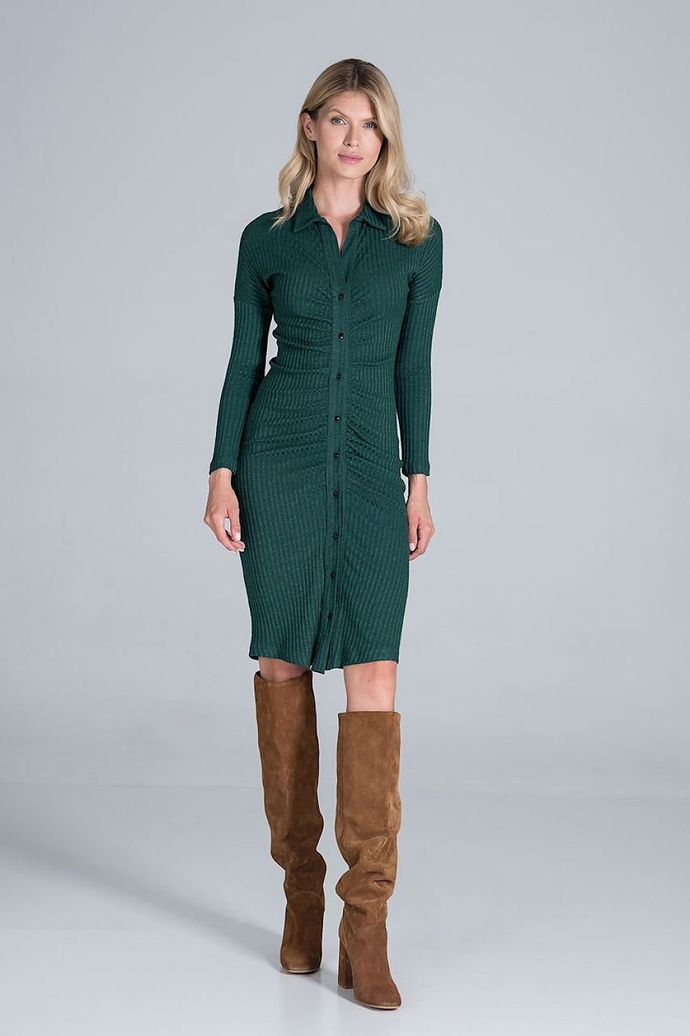 Midi  Daydress with a collar in a flowing ribbed knit Figl