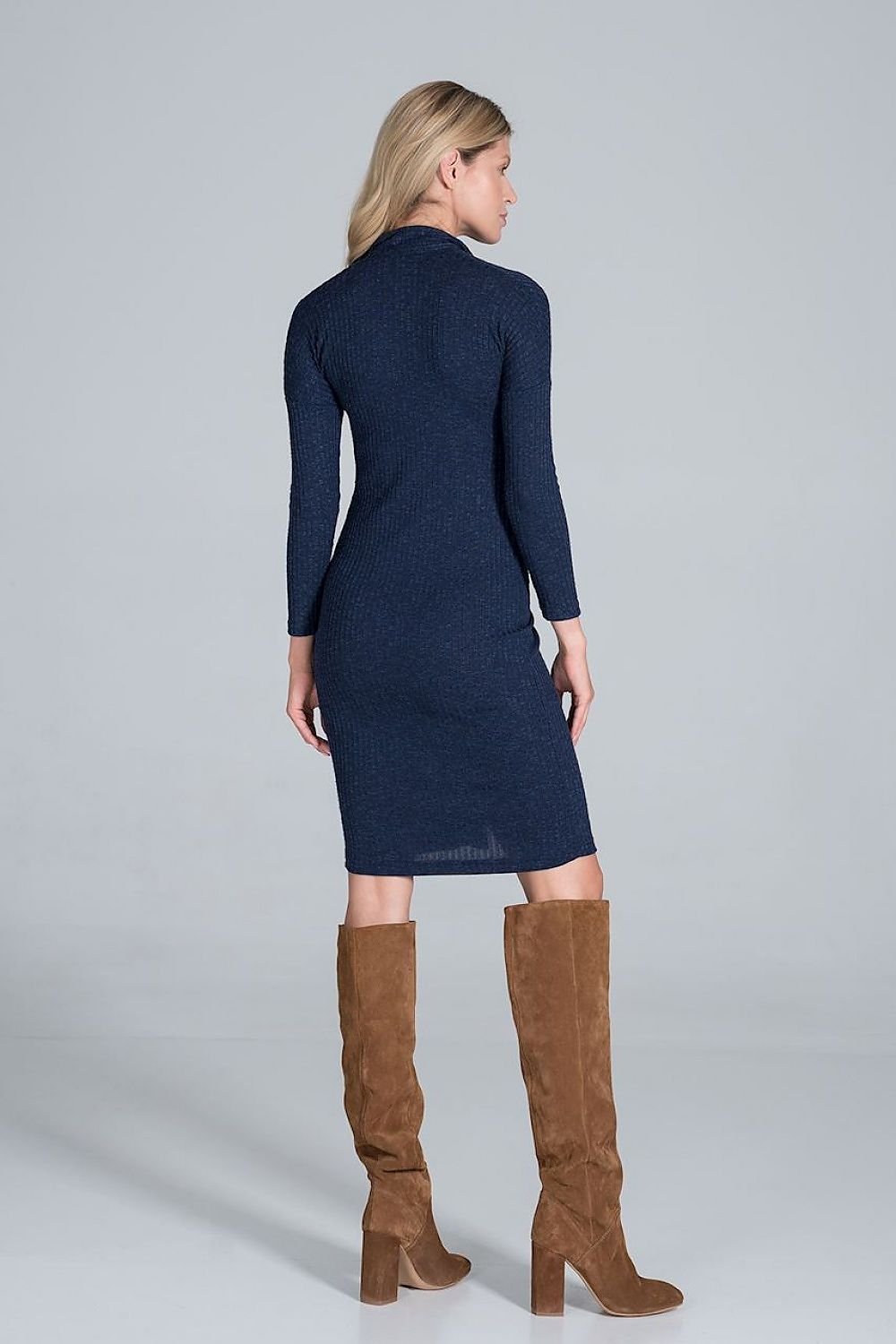 Midi  Daydress with a collar in a flowing ribbed knit Figl