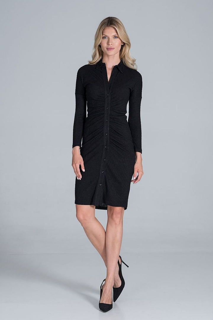 Midi  Daydress with a collar in a flowing ribbed knit Figl