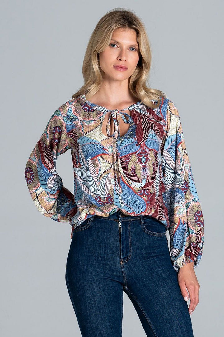 Blouse Half-Round Neckline Tied With A String Figl