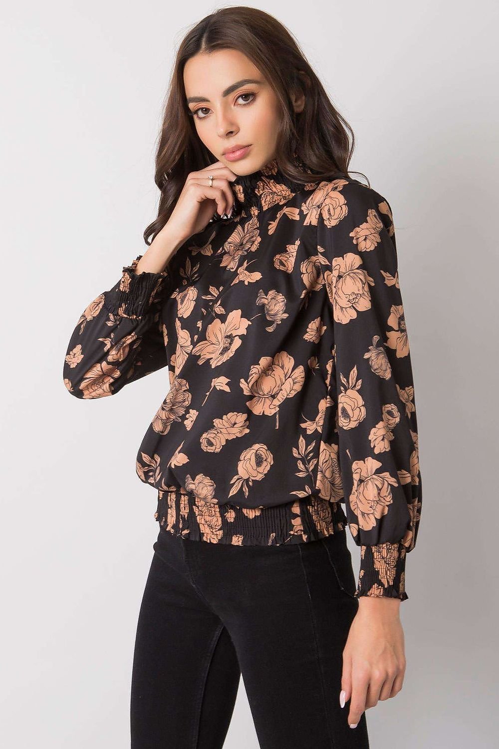 Blouse en velours à manches longues et col montant