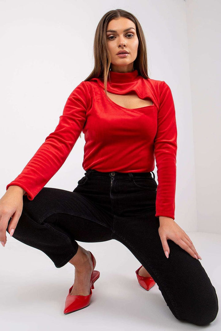 Long sleeve velour blouse with a stand-up collar