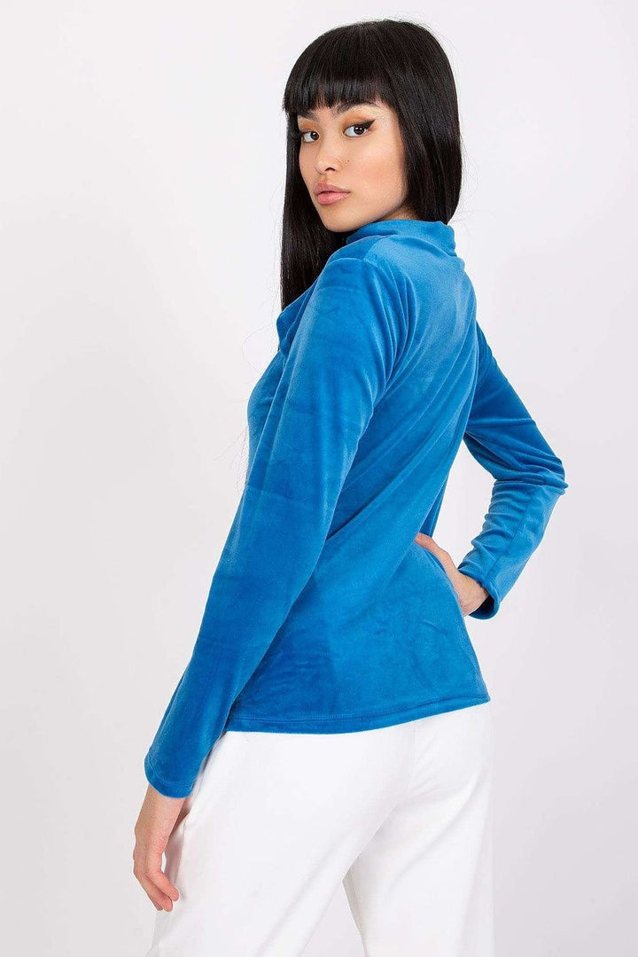 Long sleeve velour blouse with a stand-up collar