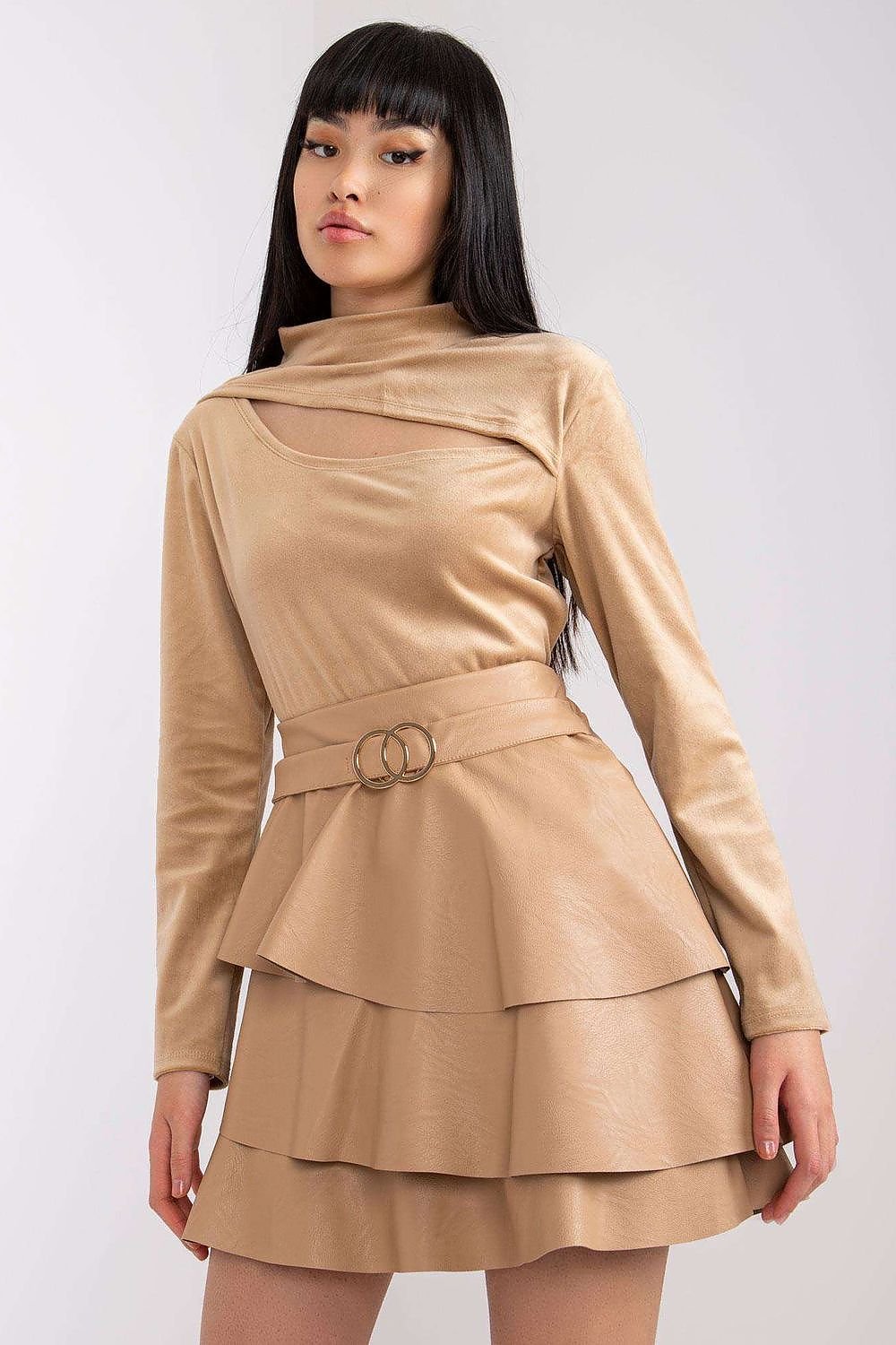 Long sleeve velour blouse with a stand-up collar