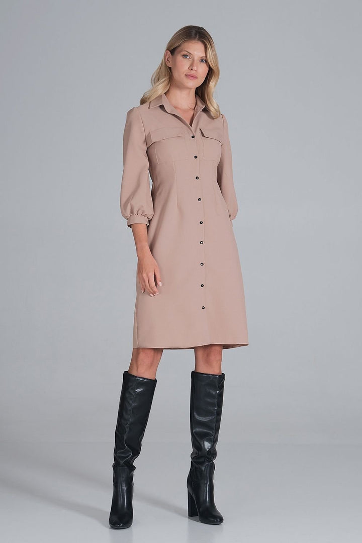 Midi shirt dress, slightly waisted with a collar Figl