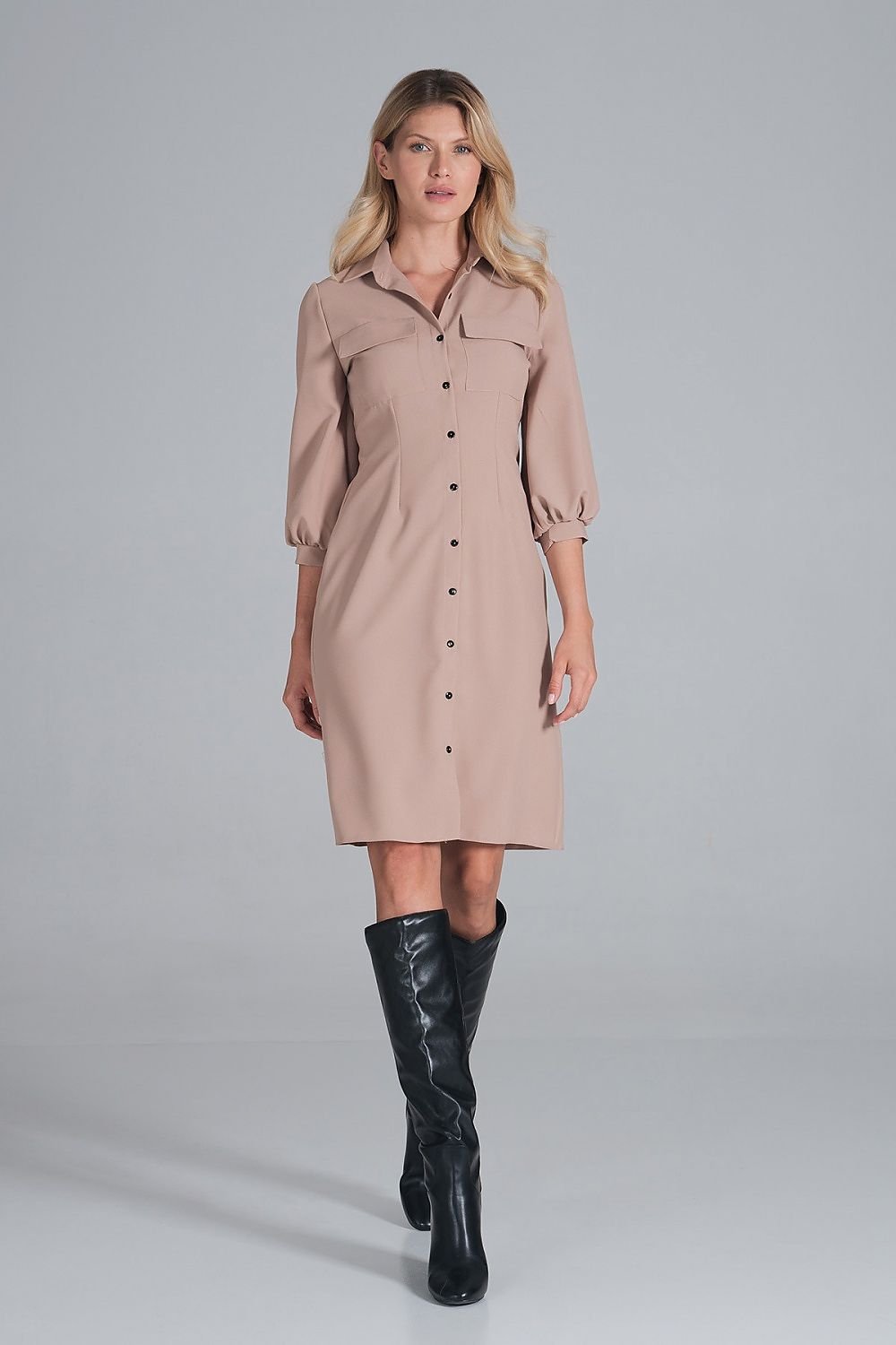 Midi shirt dress, slightly waisted with a collar Figl