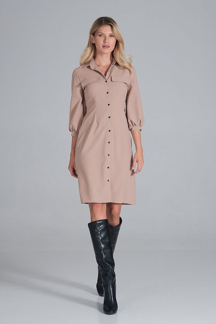 Midi shirt dress, slightly waisted with a collar Figl