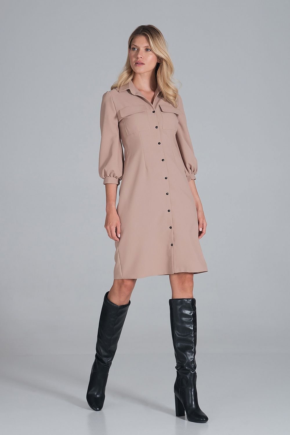 Midi shirt dress, slightly waisted with a collar Figl