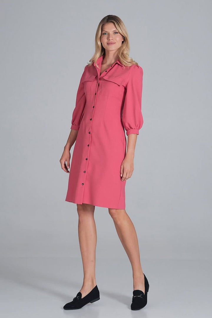 Midi shirt dress, slightly waisted with a collar Figl