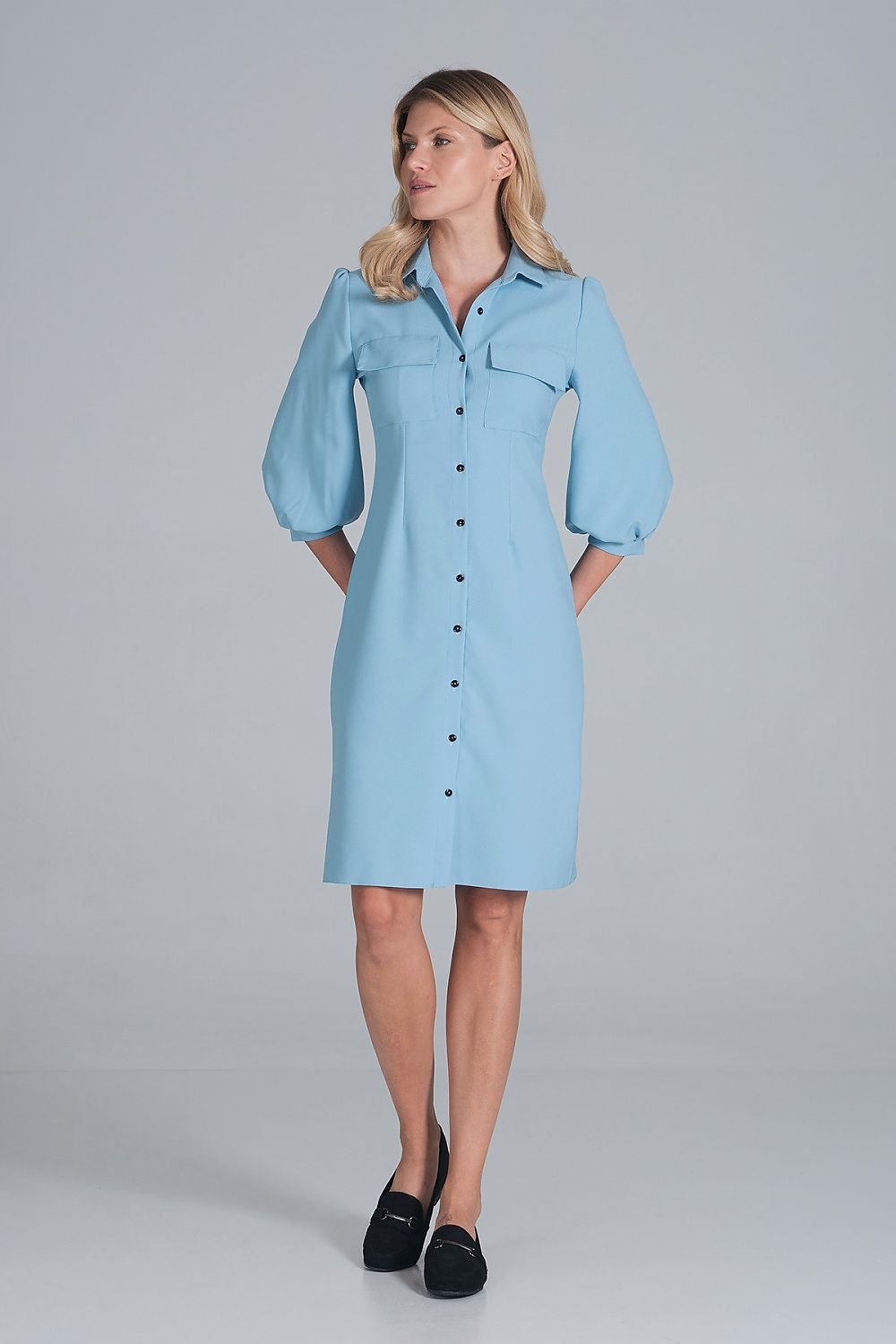 Midi shirt dress, slightly waisted with a collar Figl