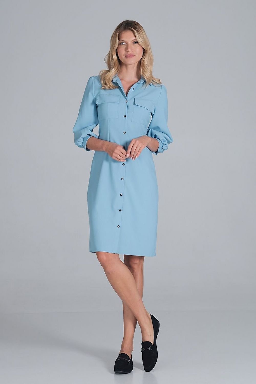 Midi shirt dress, slightly waisted with a collar Figl